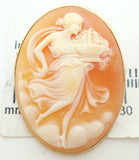 14k Yellow Gold Genuine Natural Shell Cameo Pin Full Figure Woman (#J2784)