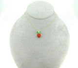 14k Yellow Gold Coral Strawberry Pendant Carved Emerald Leaves (#J4444)
