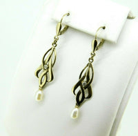 8k Yellow Gold Art Nouveau Style Drop Diamond Earrings (#J4474)