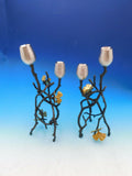 Butterfly Ginkgo by Michael Aram Brass and Nickelplate Candleholder Set - New