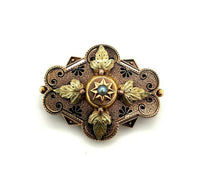 14k Yellow Rose Gold Victorian Pearl Pin with Applied Gold Leaves (#J5381)