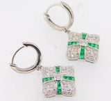 18k Gold Deco Style .50ct Genuine Emerald and .39ct Diamond Earrings (#J4011)