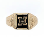 10k Yellow Gold Genuine Natural Onyx Men's Ring Initial "H" Size 9 (#J6131)