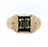 10k Yellow Gold Genuine Natural Onyx Men's Ring Initial "H" Size 9 (#J6131)