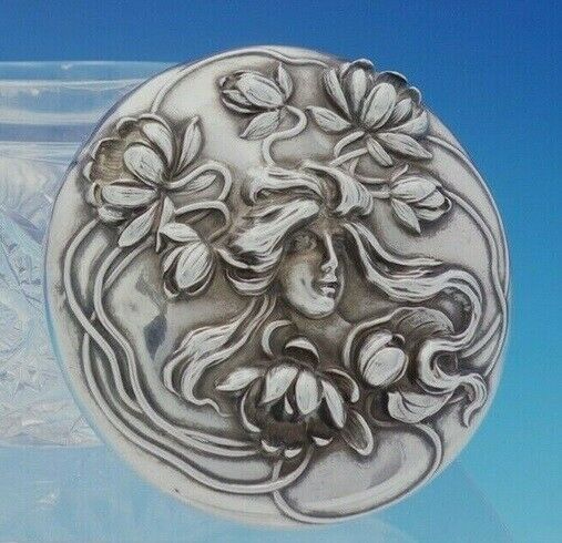 William Kerr Sterling Silver and Glass Powder Jar #1447 w/Woman Flowers (#3659)