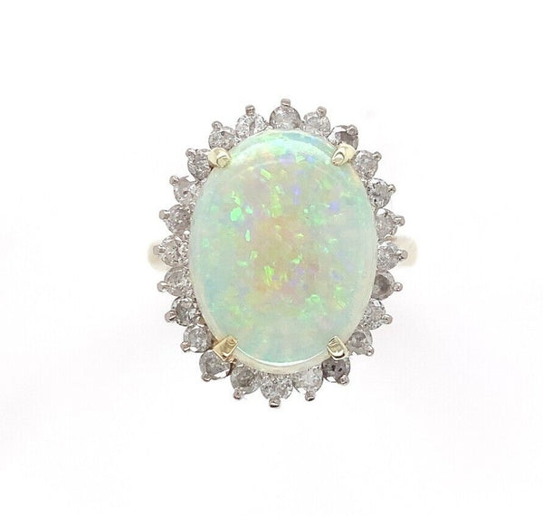 14k Gold Australian Genuine Natural Opal and Diamond Ring Size 4.25 (#J6349)