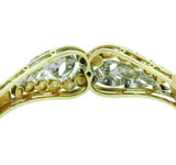 14k White and Yellow Gold Diamond and Pearl Bangle Bracelet (#J727)