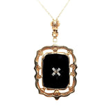 10k Yellow Gold Vintage Genuine Natural Black Onyx and Diamond Pendant (#J5637)