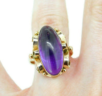 14k Yellow Gold Large Retro Russian Genuine Natural Amethyst Ring (#J5054)