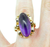 14k Yellow Gold Large Retro Russian Genuine Natural Amethyst Ring (#J5054)