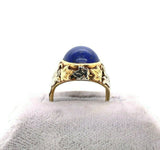Arts and Crafts 14k Gold Genuine Natural Lapis Ring Applied Leaves (#J5414)
