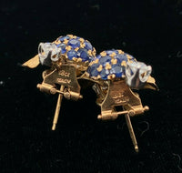 18k Gold Antique Genuine Natural Sapphire and Diamond Blackberry Earrings #J5433