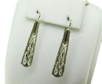 14k White Gold Art Deco Filigree Earrings Wire Hooks (#J4811)