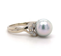 14k White Gold 8.8mm Silver Akoya Pearl Ring Jewelry (#J5591)