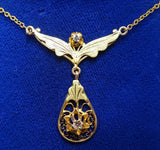 Victorian 10k Yellow Gold Genuine Natural Diamond Lavaliere Pendant (#J3241)