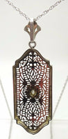 10k White Gold Pierced Deco / Filigree Pendant with Diamond (#J3509)