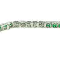 18k White Gold 3 Carat Genuine Natural Emerald and Diamond Bracelet (#J3323)