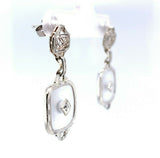 14k White Gold Art Deco Genuine Natural Rock Crystal Quartz Earrings (#J5504)