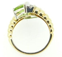 14k Gold Trillion Cut Genuine Natural Peridot and Diamond Bypass Ring (#J4241)