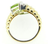 14k Gold Trillion Cut Genuine Natural Peridot and Diamond Bypass Ring (#J4241)