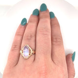 10k Yellow Gold 3.70ct Genuine Natural Rainbow Moonstone Ring Blue Flash #J5841