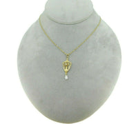 10k Yellow Gold Pierced Diamond and Pearl Lavaliere Pendant (#J4822)
