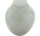 10k Yellow Gold Pierced Diamond and Pearl Lavaliere Pendant (#J4822)