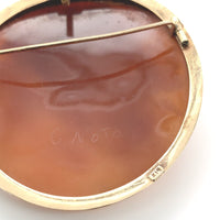 12k Yellow Gold Genuine Natural Cameo Pin Pendant Brooch w/Violet Flowers #J6448