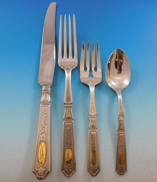 Saint Dunstan Chased Gold by Gorham Sterling Silver Flatware Set 32 Pcs R Mono