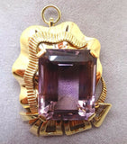 Retro Huge 14k Gold 36ct Genuine Natural Amethyst Pin / Pendant (#J3622)