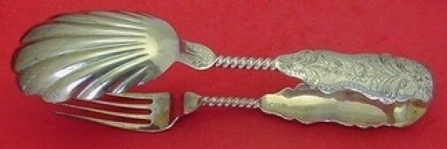 Coin Silver by Unknown Salad Tong Fancy Brite-Cut Fork & Shell