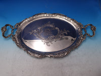 German .800 Silver Tea Tray Bright-Cut w/Shell Oak Leaves Lion Crest Stag #7457