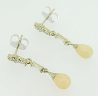 14k Gold Briolette Genuine Natural Opal Earrings with Twelve Diamonds (#J4079)