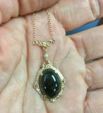 14k Yellow Gold Genuine Natural Garnet Cabochon Filigree Necklace (#J5322)