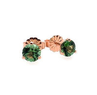 14k Rose Gold Green Genuine Natural Tourmaline Stud Earrings (#J5657)