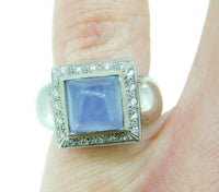 Modern 14k White Gold Square Genuine Natural Chalcedony Ring w/Diamonds (#J3603)