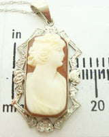 14K Gold Genuine Natural Shell Cameo Pendant with Fancy Border (#C2195)