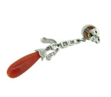 18k Gold Genuine Natural Coral Briolette Diamond and Enamel Earrings (#J4708)