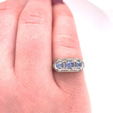 18k White Gold Genuine Natural Ceylon Sapphire Filigree Ring Jewelry (#J5649)