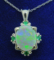 14k Gold 2.30ct Genuine Natural Opal and Emerald Pendant with 18" Chain (#4189)