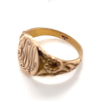 10k Yellow Gold Victorian Child's Signet Ring w/ Flowers and Mono "KMM" (#J5692)