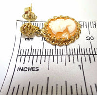 Vintage 14k Yellow Gold Genuine Natural Shell Cameo Drop Earrings (#J3506)