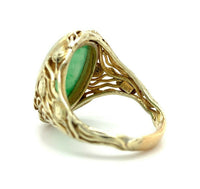 14k Yellow Gold Arts and Crafts Jade Ring Handmade (#J5447)