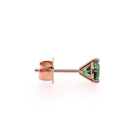 14k Rose Gold Green Genuine Natural Tourmaline Stud Earrings (#J5657)