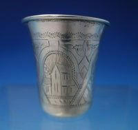 Russian .875 Silver Shot Glass Bright-Cut with House and Flowers (#5177)