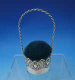 Sterling Silver Pin Cushion with Teal Velvet and Handle 5 1/2" 1.9 ozt. (#6467)