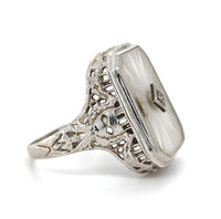 14k White Gold Genuine Natural Rock Crystal Quartz Filigree Ring Jewelry #J5931