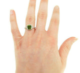 14k Gold 1.86ct Fine Genuine Natural Peridot and Diamond Halo Ring (#J4581)