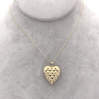 10k Yellow Gold Reversible Heart Locket w/ Quilted and Engraved Designs (#J6432)