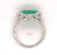 Filigree 18k Gold Art Deco 2.12 Carat Genuine Natural Emerald Ring (#J4843)